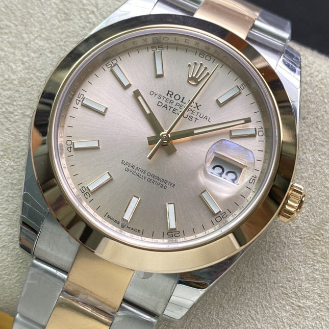 DATEJUST 41MM SMOOTH BEZEL GOLD STEEL GREY DIAL