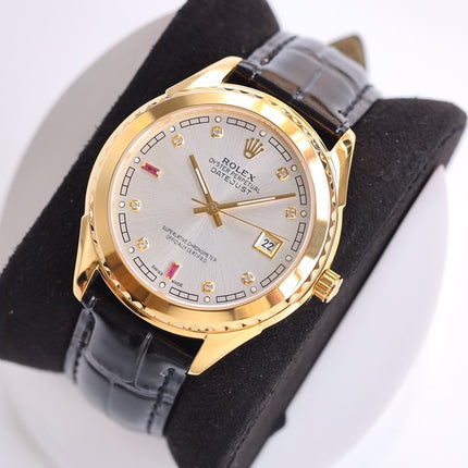 DATEJUST 40MM SMOOTH BEZEL GOLD CASE BLACK LEATHER