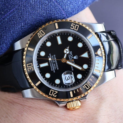 SUBMARINER DATE 40 STEEL CASE GOLD BLACK CERAMIC LEATHER