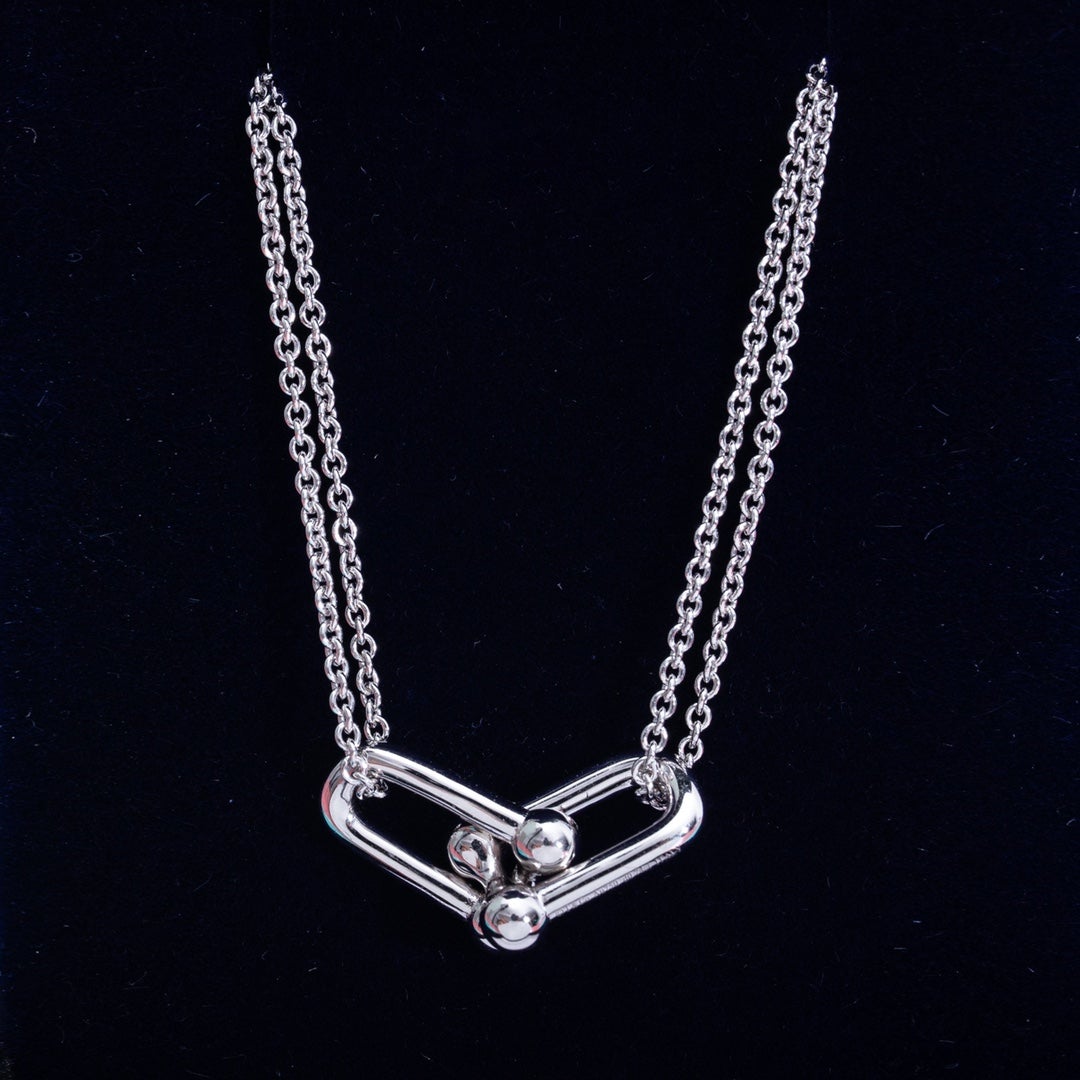 HARDWARE DOUBLE LINK PEDANT SILVER NECKLACE