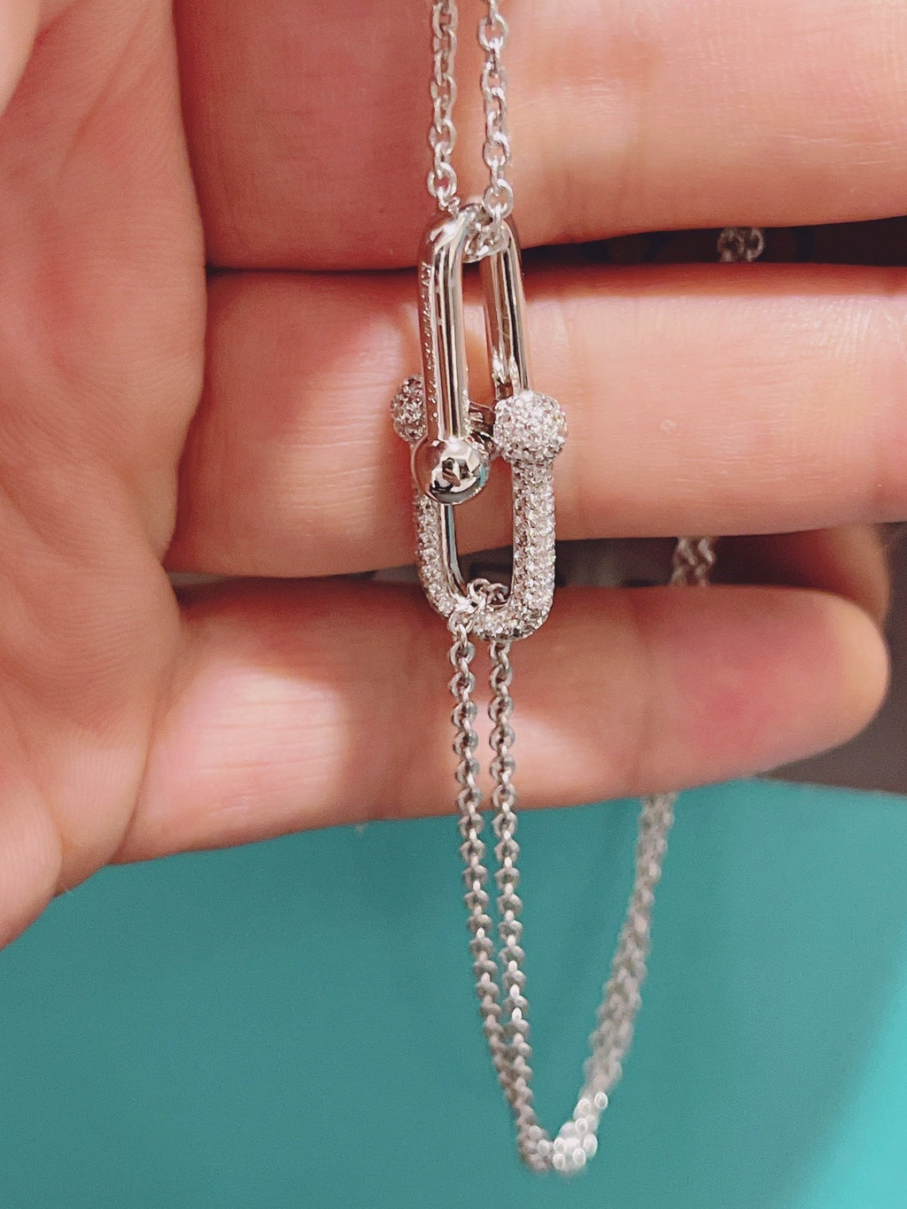 HARDWARE DOUBLE LINK PEDANT SILVER DIAMOND NECKLACE