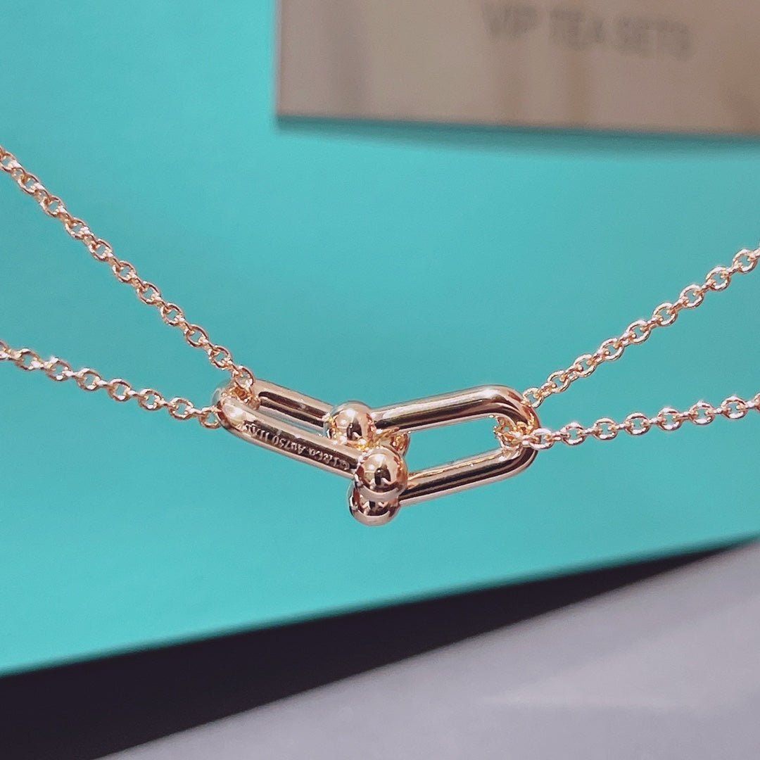 HARDWARE DOUBLE LINK PEDANT PINK GOLD NECKLACE