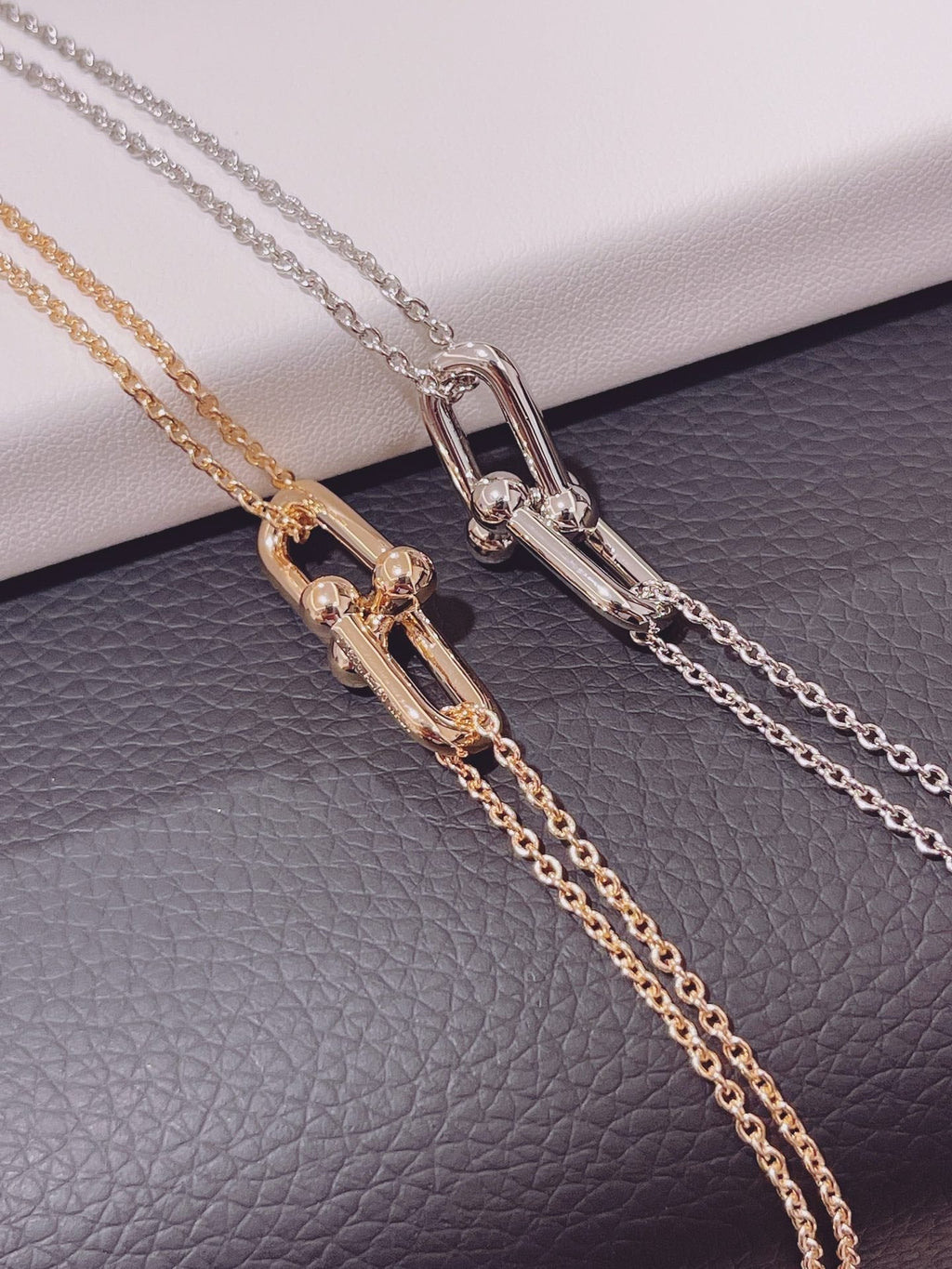 HARDWARE DOUBLE LINK PEDANT PINK GOLD NECKLACE
