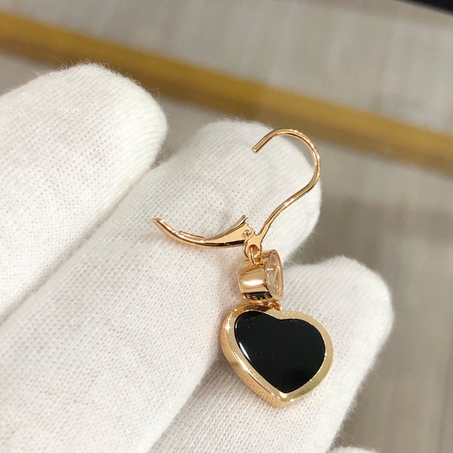 HAPPY HEART PINK GOLD ONYX EARRINGS