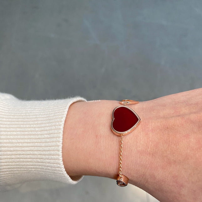 HAPPY HEART CARNELIAN PINK GOLD BRACELET