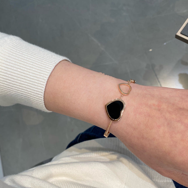 HAPPY HEART ONYX PINK GOLD BRACELET