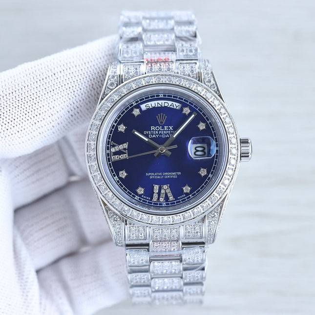 DAY-DATE 41 SILVER CUSTOM ALL DIAMOND