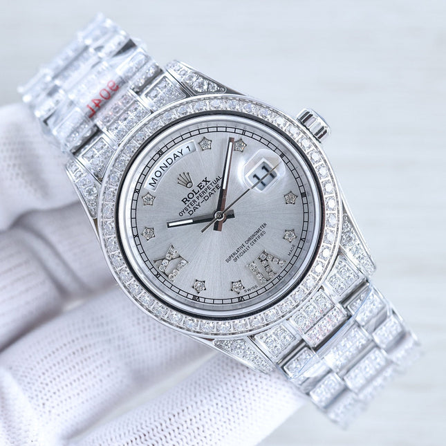 DAY-DATE 41 SILVER CUSTOM ALL DIAMOND
