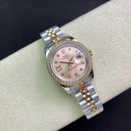DATEJUST 28 TWO-TONE PINK GOLD DIAMOND BEZEL