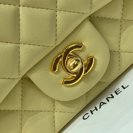 MINI SQUARE FLAP BAG 17CM YELLOW LAMBSKIN GOLD HARDWARE