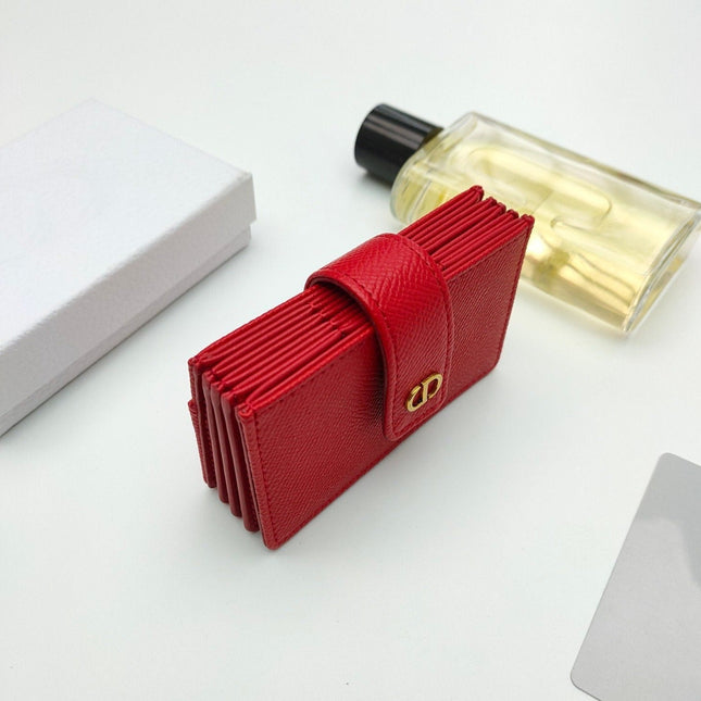 CARD HOLDER WALLET LADY GRAINED COWHIDE RED