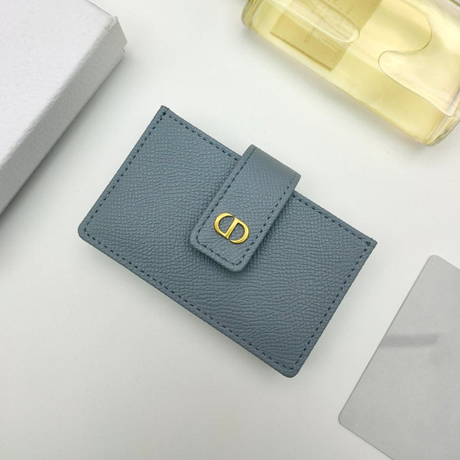 CARD HOLDER WALLET LADY GRAINED COWHIDE BLUE GRAY