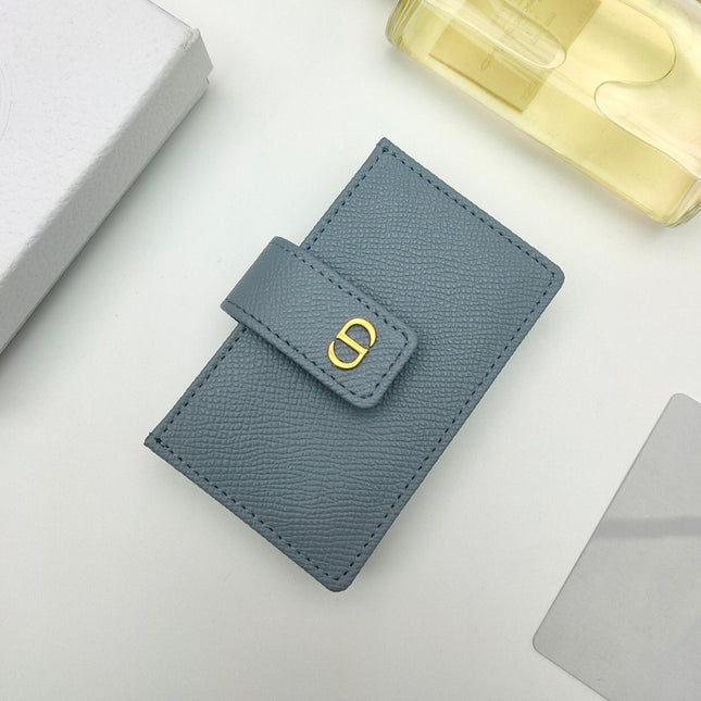 CARD HOLDER WALLET LADY GRAINED COWHIDE BLUE GRAY