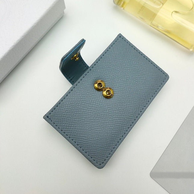 CARD HOLDER WALLET LADY GRAINED COWHIDE BLUE GRAY
