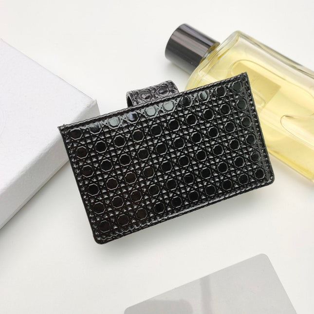 CARD HOLDER WALLET EMBOSSED COWHIDE BLACK