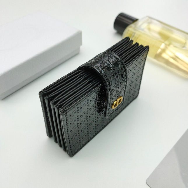 CARD HOLDER WALLET EMBOSSED COWHIDE BLACK
