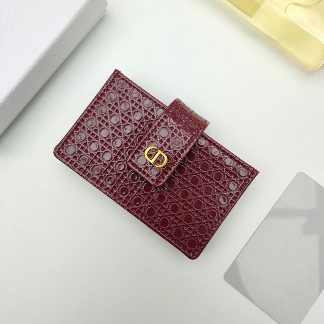 CARD HOLDER WALLET EMBOSSED COWHIDE DARK RED