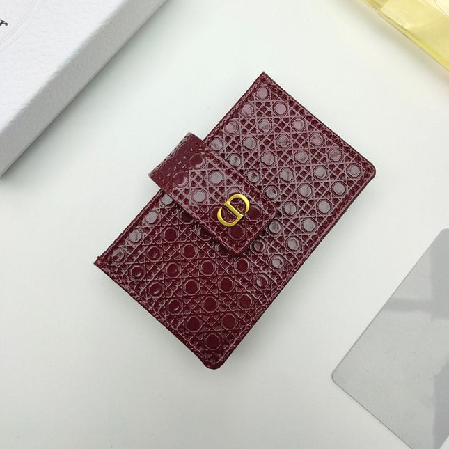 CARD HOLDER WALLET EMBOSSED COWHIDE DARK RED