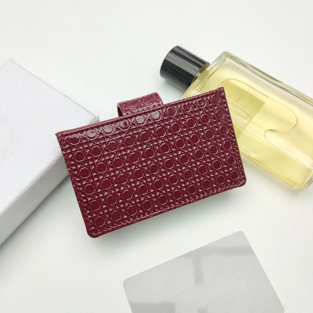 CARD HOLDER WALLET EMBOSSED COWHIDE DARK RED
