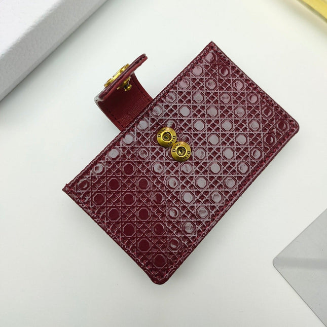 CARD HOLDER WALLET EMBOSSED COWHIDE DARK RED