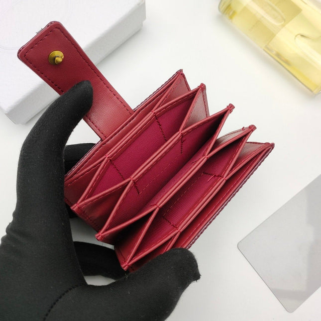 CARD HOLDER WALLET EMBOSSED COWHIDE DARK RED