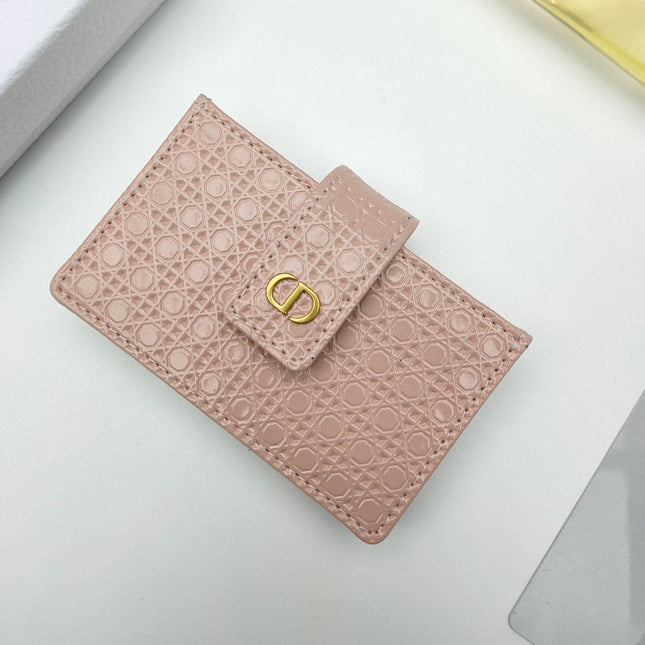 CARD HOLDER WALLET EMBOSSED COWHIDE LIGHT PINK