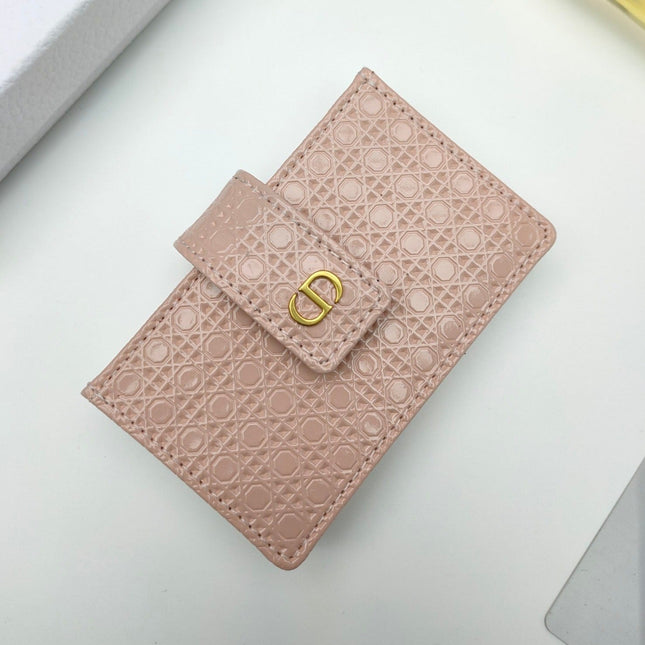 CARD HOLDER WALLET EMBOSSED COWHIDE LIGHT PINK