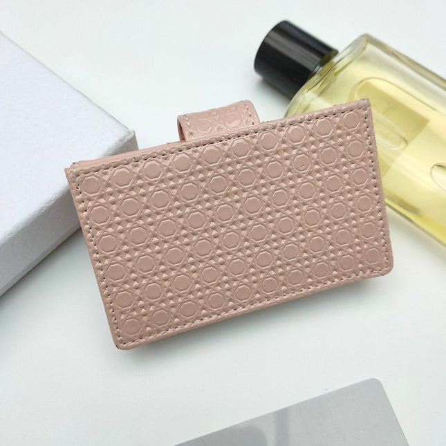 CARD HOLDER WALLET EMBOSSED COWHIDE LIGHT PINK