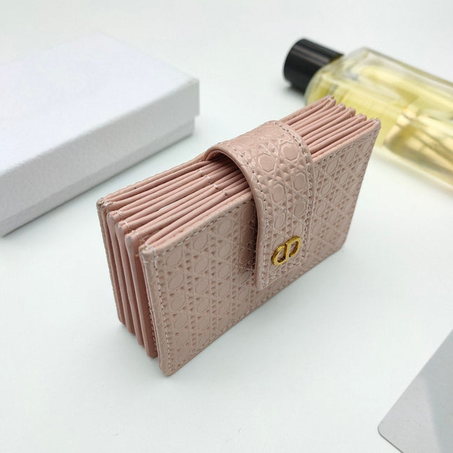 CARD HOLDER WALLET EMBOSSED COWHIDE LIGHT PINK