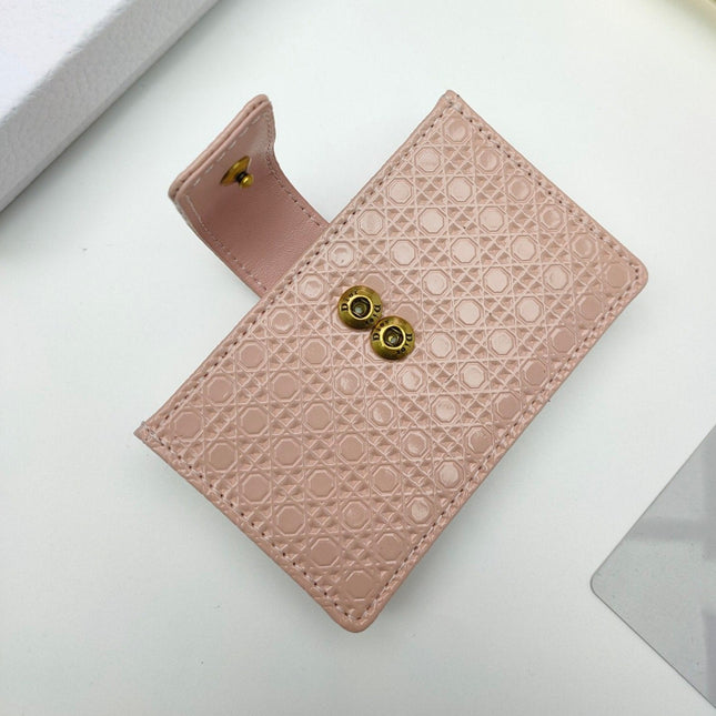 CARD HOLDER WALLET EMBOSSED COWHIDE LIGHT PINK