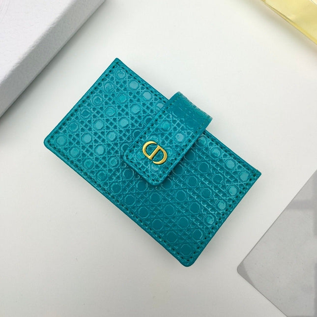 CARD HOLDER WALLET EMBOSSED COWHIDE DARK GREEN