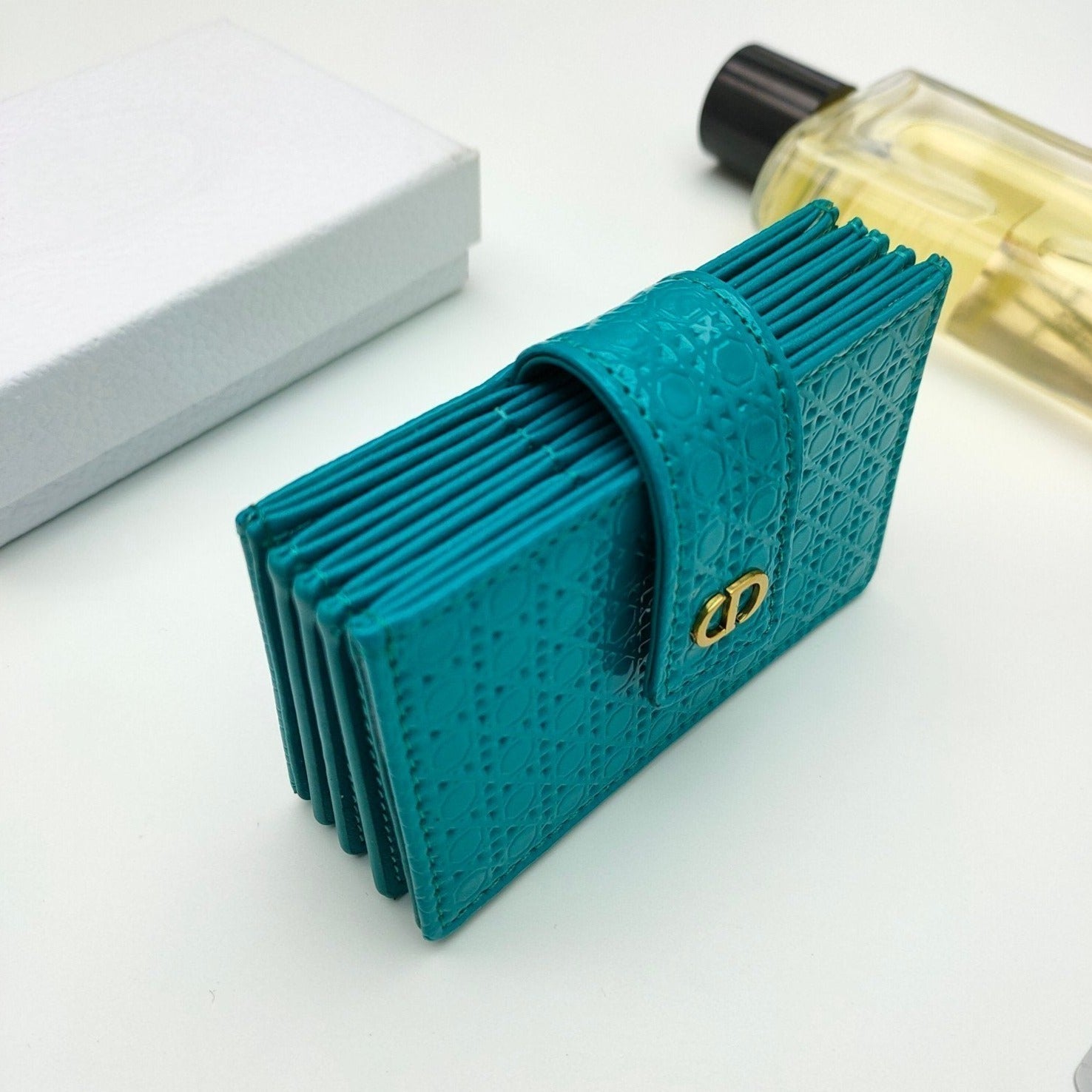 CARD HOLDER WALLET EMBOSSED COWHIDE DARK GREEN