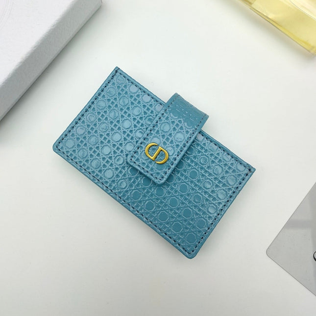 CARD HOLDER WALLET EMBOSSED COWHIDE LIGHT BLUE