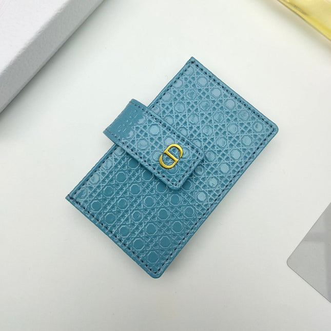 CARD HOLDER WALLET EMBOSSED COWHIDE LIGHT BLUE