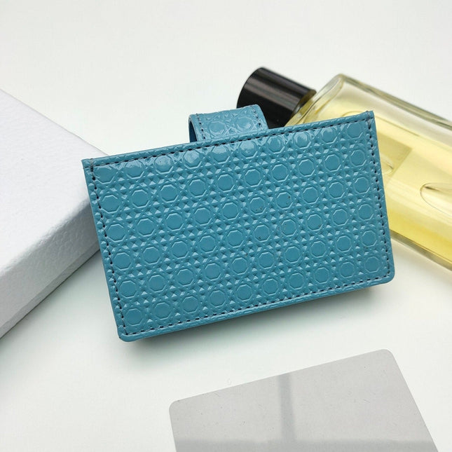 CARD HOLDER WALLET EMBOSSED COWHIDE LIGHT BLUE