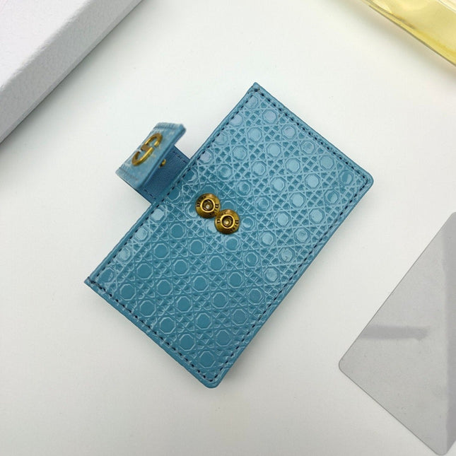 CARD HOLDER WALLET EMBOSSED COWHIDE LIGHT BLUE