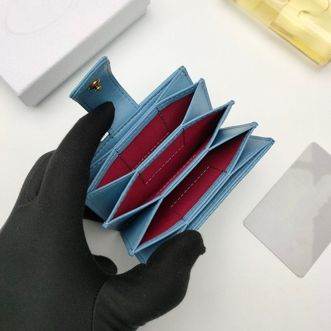 CARD HOLDER WALLET EMBOSSED COWHIDE LIGHT BLUE