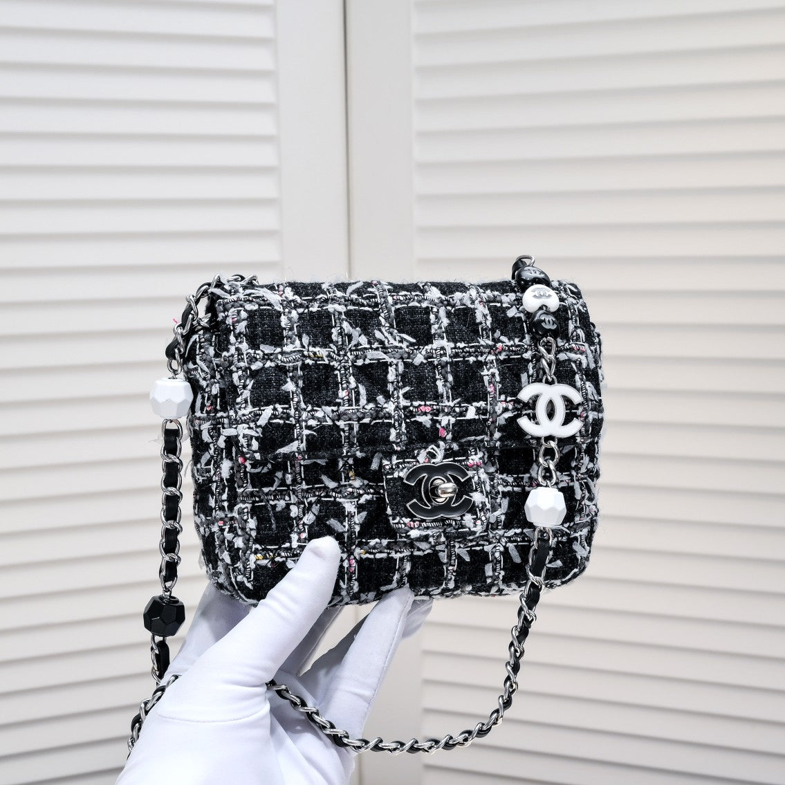MINI FLAP BAG TWEED 8055 BLACK