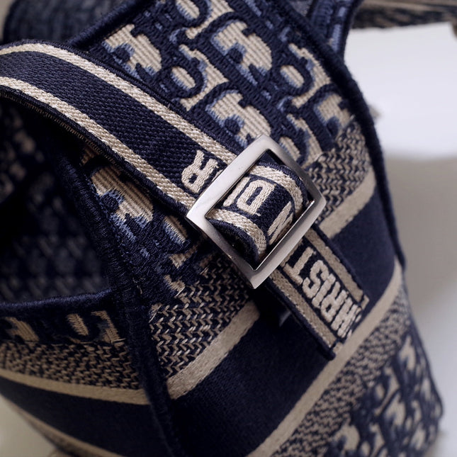CAMP DOUBLE BUCKLE BAG 28 IN NAVY BLUE MONOGRAM OBLIQUE JACQUARD