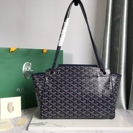 GOYA 26S ROUETTE PM TOTE BAG 30CM IN NAVY BLUE CANVAS AND CALFSKIN