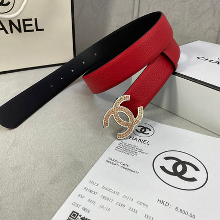 CC 26S BELT 30 MM IN RED CALFSKIN STONE EMBELLISHED SILVER TONE 661123