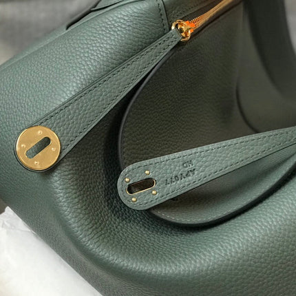 HM LINDY 30 BAG IN DARK GREEN CALFSKIN GOLD HARDWARE