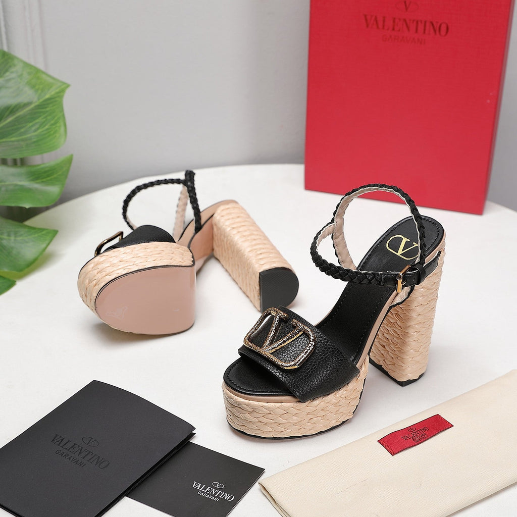 VLTN ESPADRILLE WEDGE SANDALS 25S 130 MM IN BLACK LAMBSKIN WITH GOLD HARDWARE