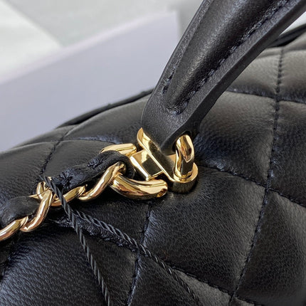 CHANEL 25S MINI FLAP BAG WITH TOP HANDLE 20 IN BLACK CALFSKIN GOLD HARDWARE