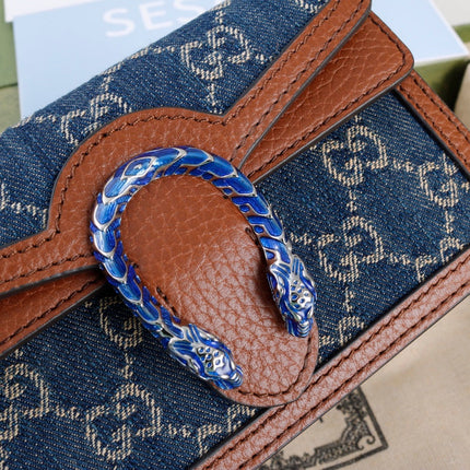 GUCCI 26S CROSSBODY BAG 16 IN DARK BLUE CANVAS WITH BROWN CALFSKIN TRIM