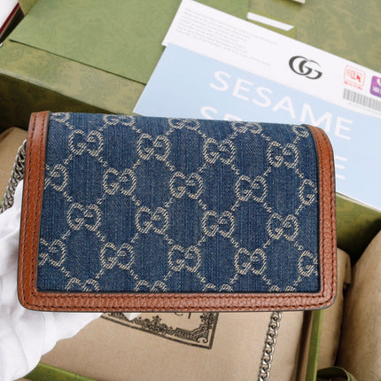 GUCCI 26S CROSSBODY BAG 16 IN DARK BLUE CANVAS WITH BROWN CALFSKIN TRIM