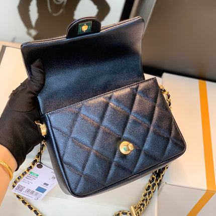 CHANEL 25S CLASSIC FLAP 19 CM IN BLACK CAVIAR LEATHER WITH GOLD HARDWARE