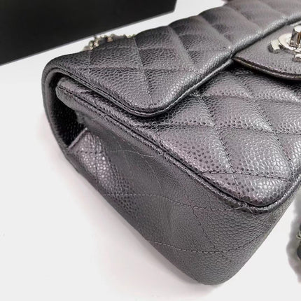 CHANEL 25S FLAP BAG 20 IN CHARCOAL BLACK CAVIAR CALFSKIN WITH SILVER HARDWARE