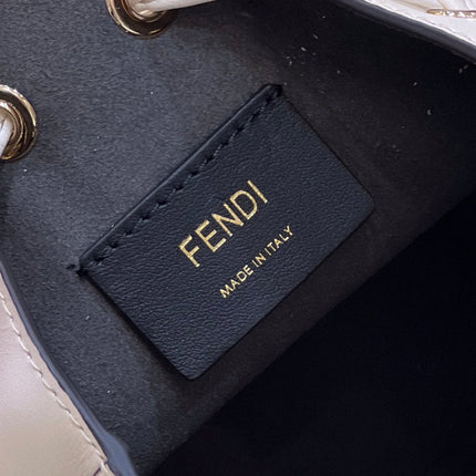 MON TRESOR MINI 18 BAG IN WHITE CALFSKIN FF WITH GOLD HARDWARE