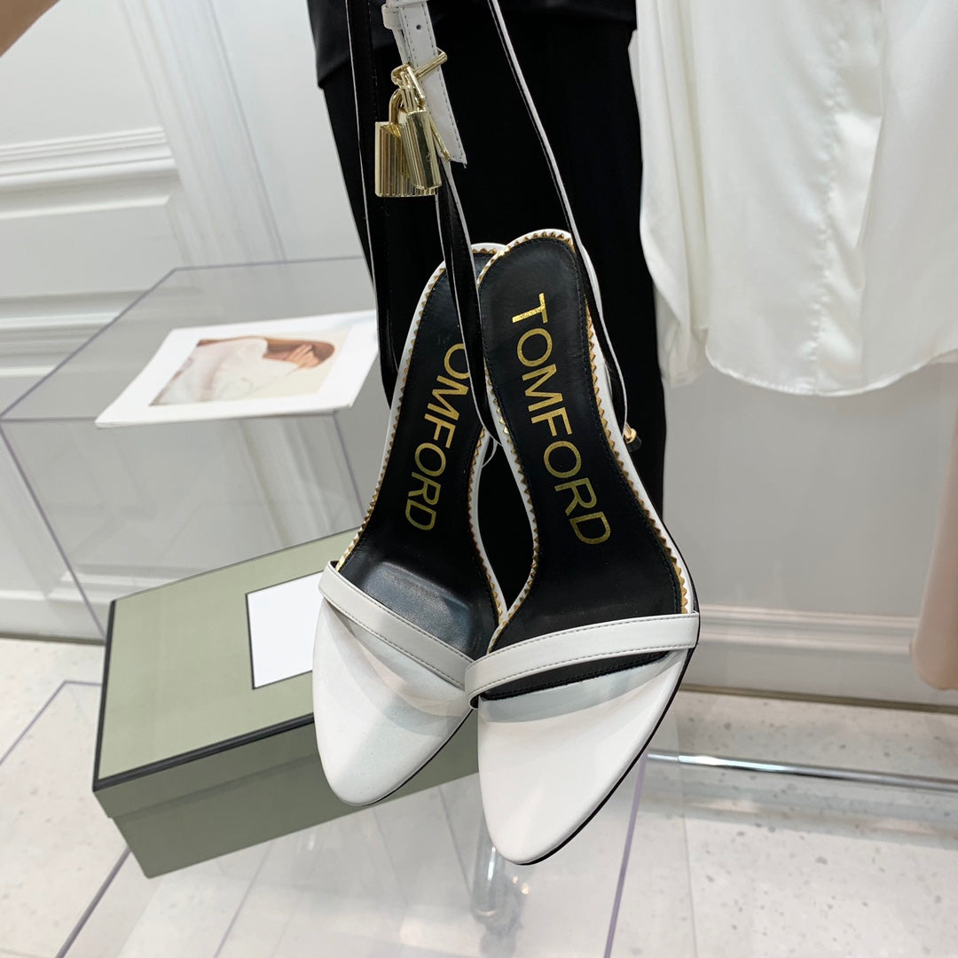 TOM FORD 26S GOLD BUCKLE HEELS 105 MM IN WHITE LAMBSKIN